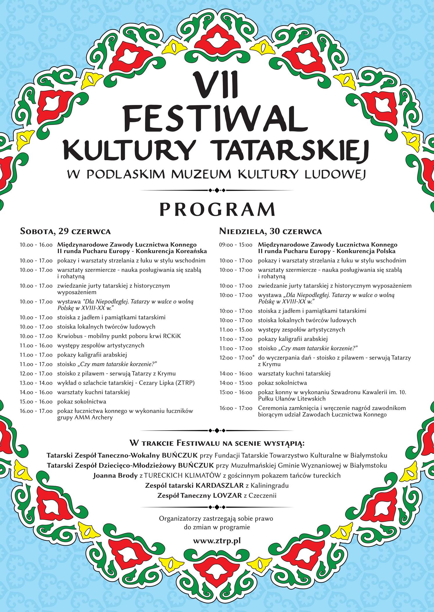 VII Festiwal Kultury Tatarskiej w Skansenie - program