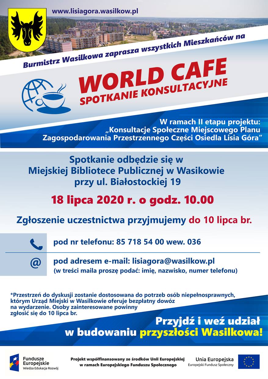 Zapraszamy na spotkanie "World Cafe" w ramach II etapu projektu konsultacji części osiedla Lisia Góra